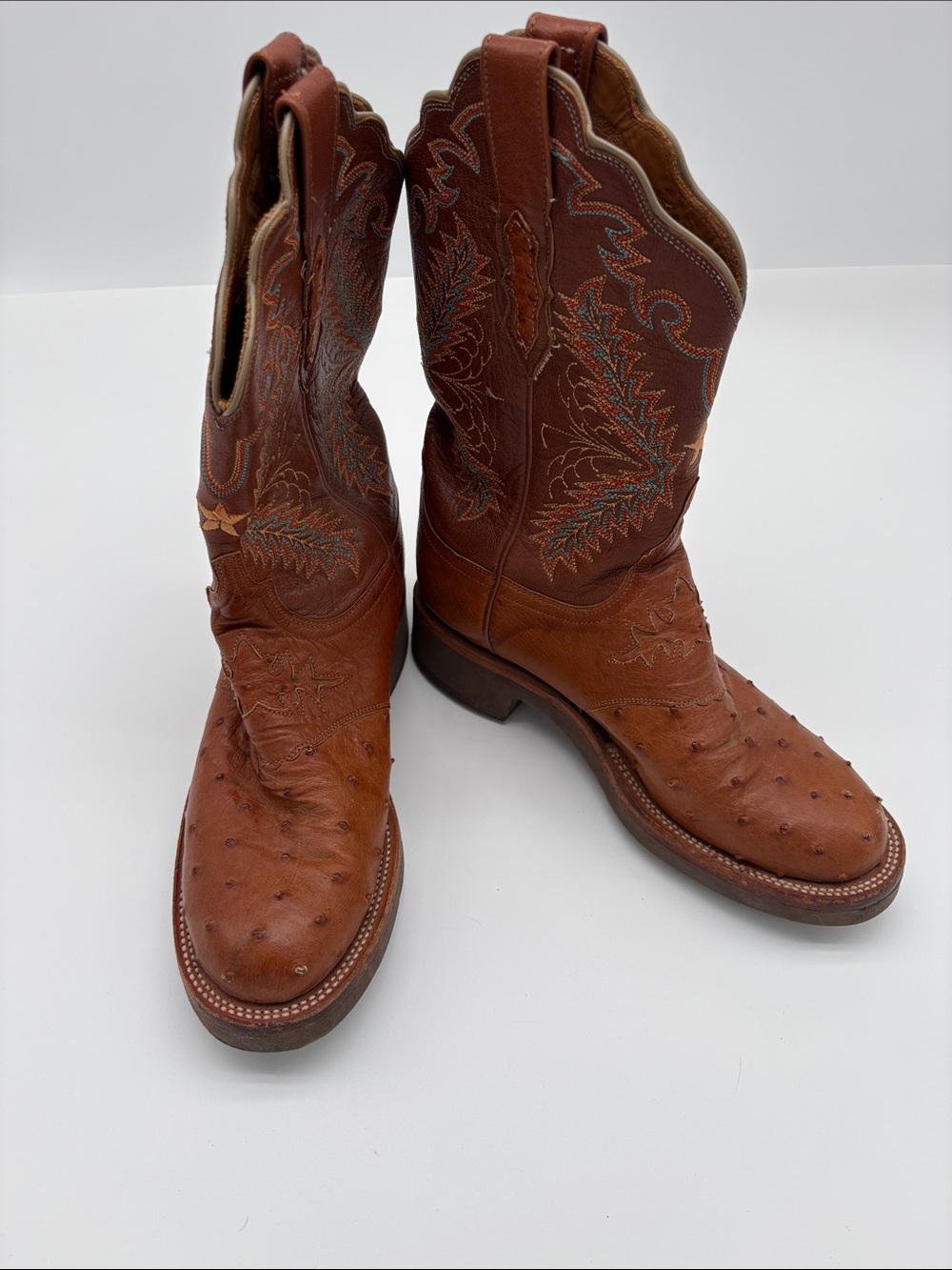 Lucchese 2000 Brown Ostrich Quill Leather Cowboy Boots Women Size 8 1/2 BLEMISH